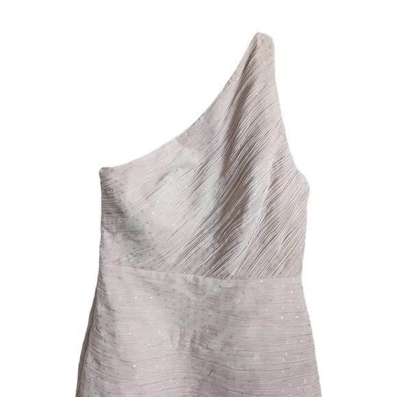 Halston Heritage One Shoulder Metallic Champagne Gold Trumpet Dress Size 8 - Picture 5 of 15